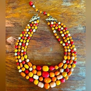 Vintage 1950s Multi-Strand Orange Glass Beaded Choker